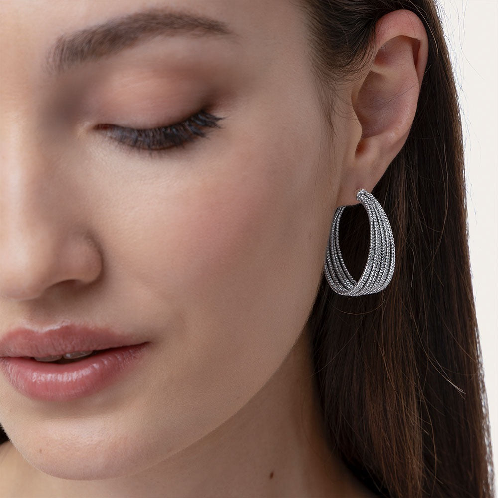 Vestopazzo Medium Textured Half Hoop Silver Earrings