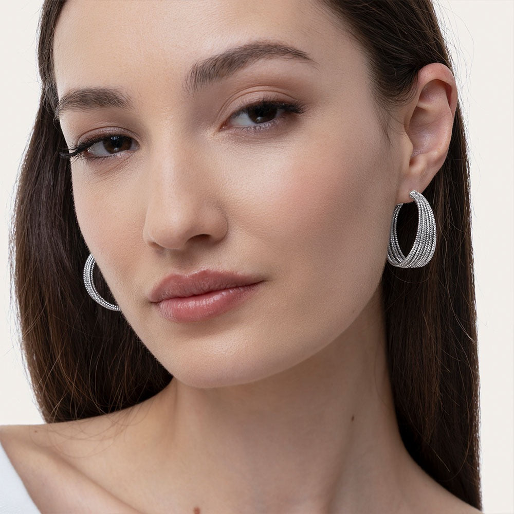 Vestopazzo Medium Textured Half Hoop Silver Earrings