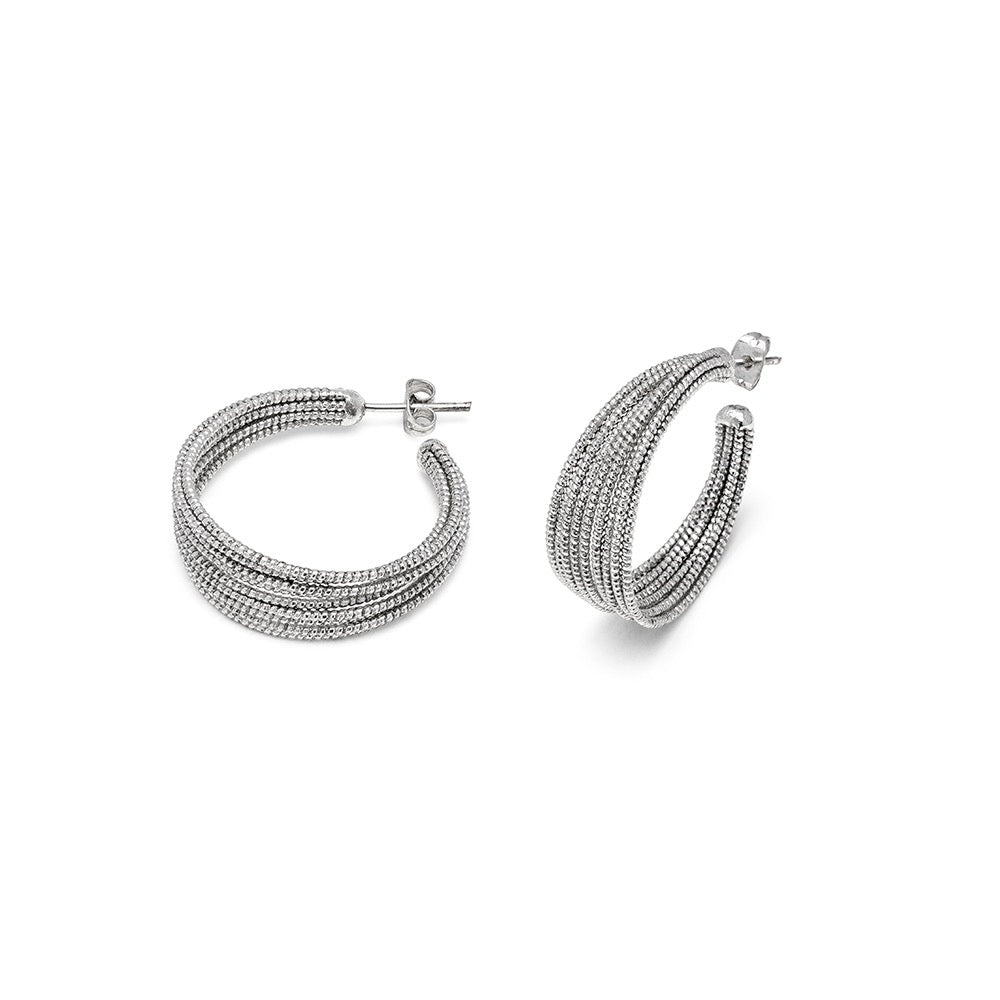 Vestopazzo Medium Textured Half Hoop Silver Earrings