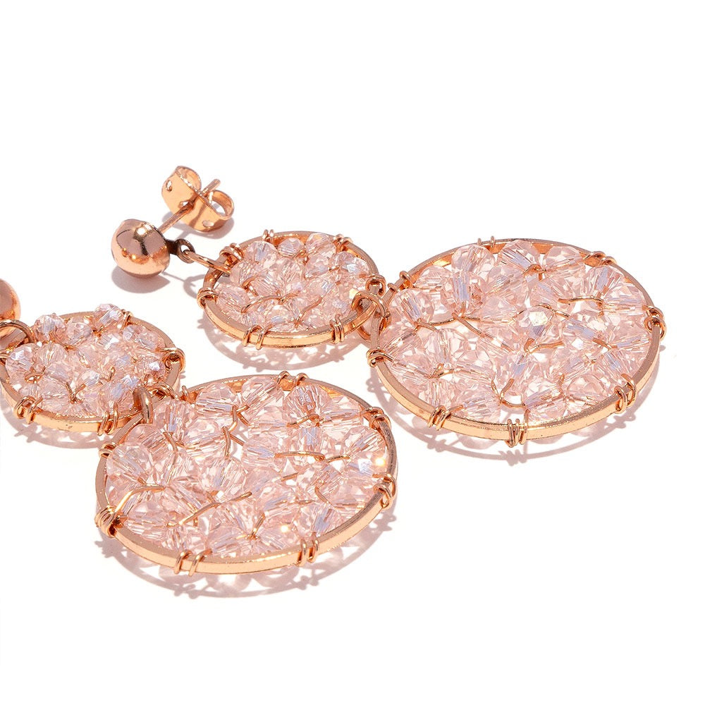 Vestopazzo Double Circle Crystal Rose Earrings