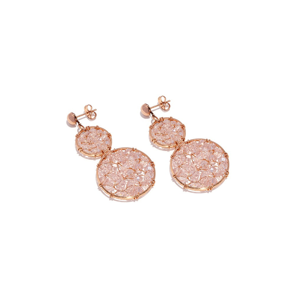 Vestopazzo Double Circle Crystal Rose Earrings