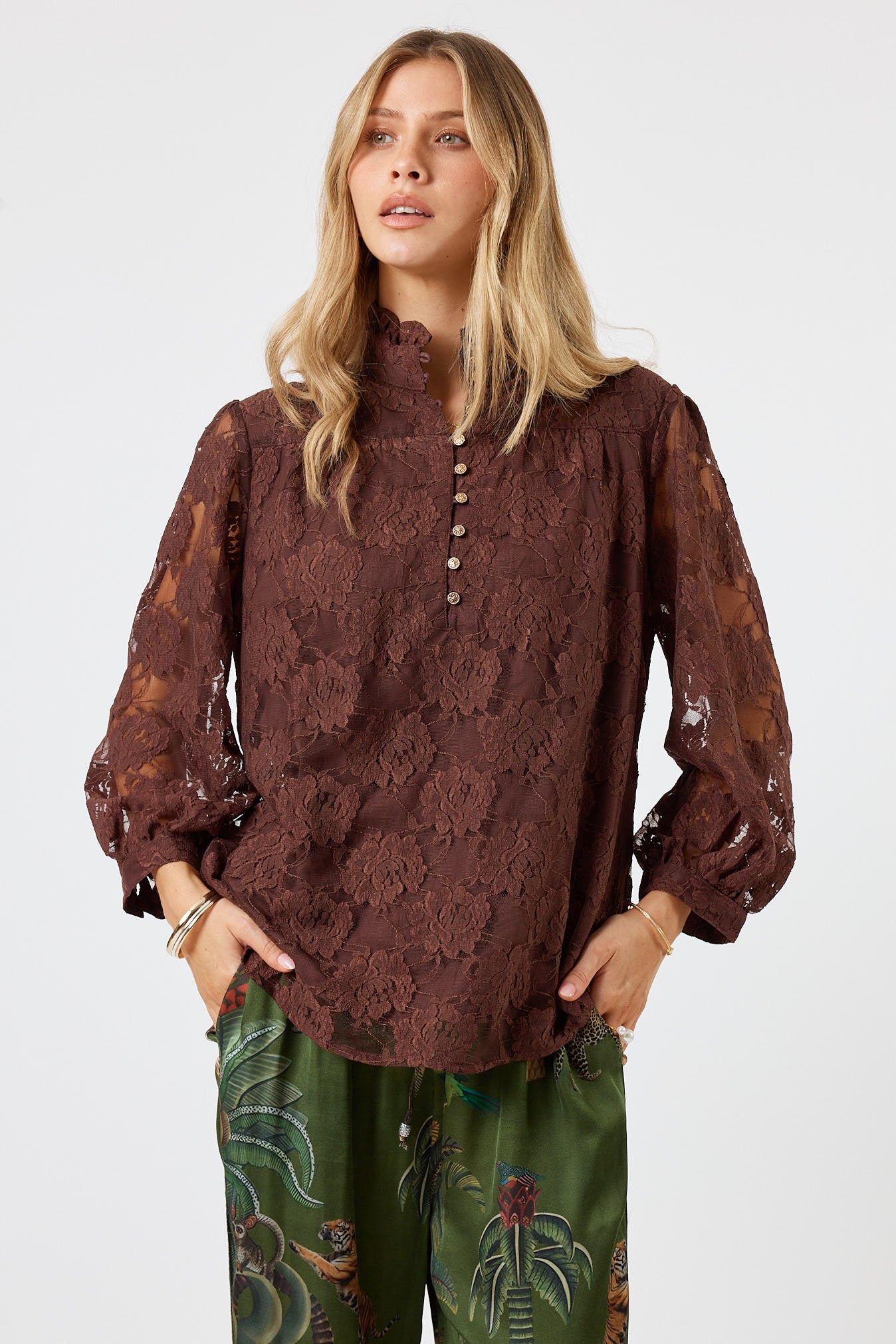 Lula Soul Chandelier Lace Shirt Espresso | Yes Clothing SA